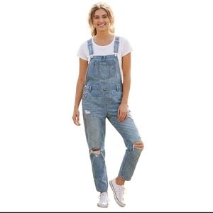 Denim Busted Knee Bib Overalls Size M